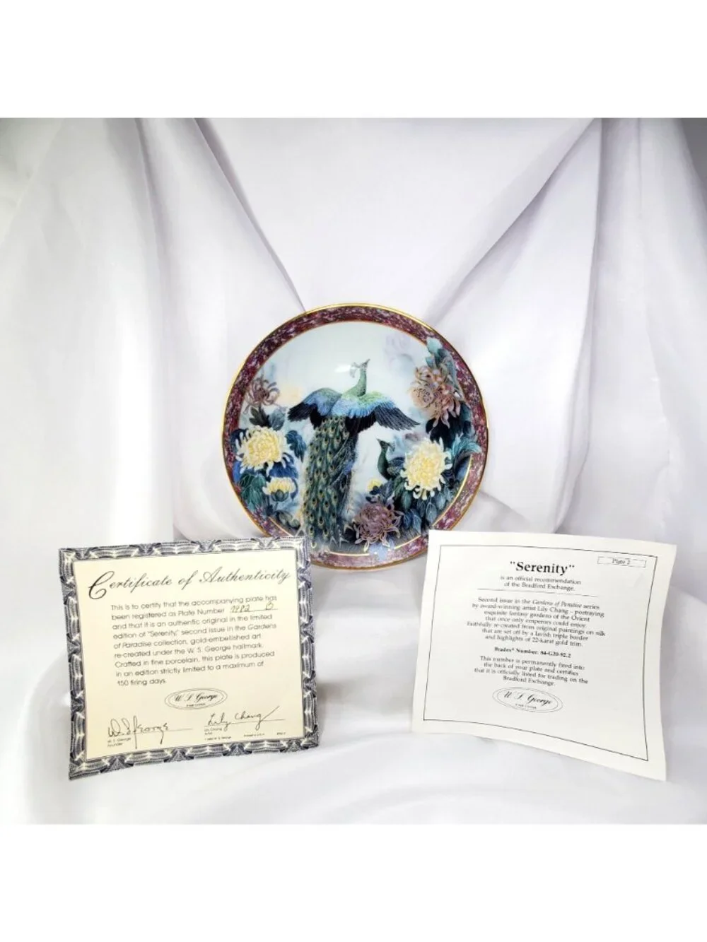 Serenity By Lily Chang Gardens Of Paradise Plate Peacocks Chrysanthemum 1992 COA - Picture 6 of 12